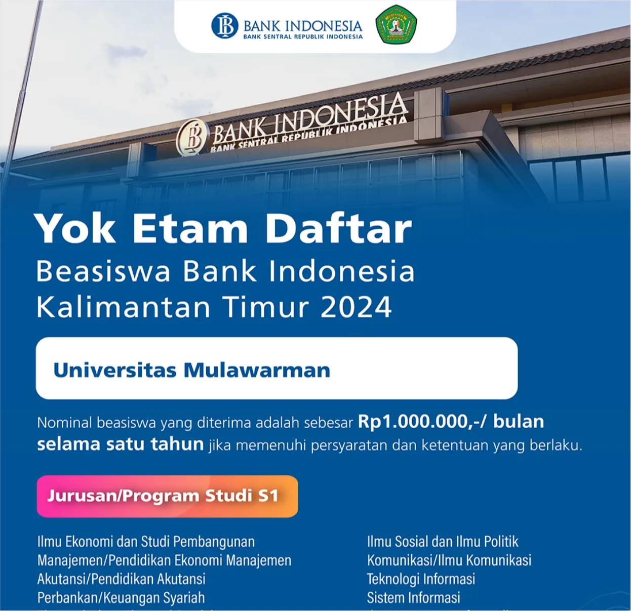 Beasiswa Bank Indonesia Tahun 2024 | Universitas Mulawarman