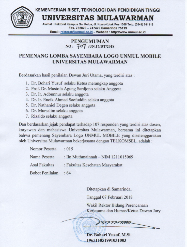 Pemenang Lomba Sayembara Logo UNMUL MOBILE Universitas Mulawarman ...